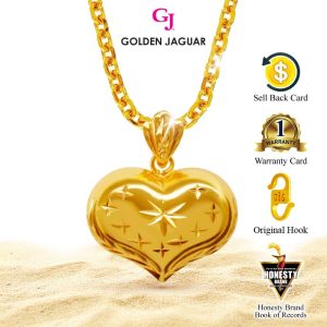 Emas Jaguar (10.24 g) GJ Rantai Leher Necklace Sauh 0.4 + Loket Love Bintang Besar 24K Gold Plated Jewellery (4146600401+LBS756)