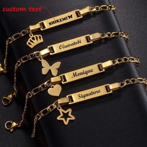 Gelang Nama Peribadi, Untuk Kanak-kanak Perempuan dan Lelaki, Bar Keluli Tahan Karat Bersalut Emas 18k, Gelang ID, Hadiah Bayi Disesuaikan, Sesuai untuk Hadiah Halus, Untuk Kanak-kanak Perempuan dan Lelaki, Sesuai untuk Mandi Bayi, 1pc