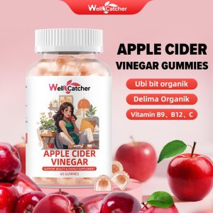Wellcatcher Apple Cider Vinegar Gummies 5000mg setiap hidangan Vitamin B9 Vitamin B12 Dua biji sehari, boleh bertahan selama satu bulan