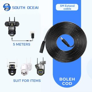 SouthOcean DC Power Extension Cable Jack Socket To Male Plug For CCTV Camera 12V Extension Cord (5m x 5.5mm x 2.1mm)