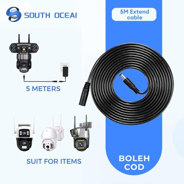 SouthOcean DC Power Extension Cable Jack Socket To Male Plug For CCTV Camera 12V Extension Cord (5m x 5.5mm x 2.1mm)