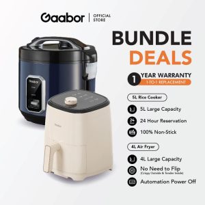 Gaabor Air Fryer 4L + Periuk Nasi Elektrik Pelbagai Fungsi 5L, Memasak Cepat, Penjagaan Panas 24 Jam, Salutan Tidak Melekat Gred Makanan RC50M-BE01A