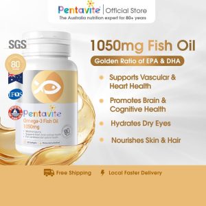 Pentavite Minyak Ikan Omega-3 1050mg Sokongan Jantung, Otak & Mata Nisbah Emas EPA & DHA  30-120 softgels | Omega-3 Fish Oil, Heart, Brain & Eye Support, softgels