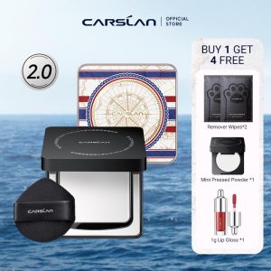 CARSLAN 2.0 Serbuk Soft Focus Black Magnet, Serbuk Setting Tertekan Translucen Tahan Air, Serbuk Muka Tahan 24 Jam, Kompak Solek Blurring Kawalan Minyak, 8g