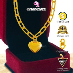 Emas Jaguar (9.89 g) GJ Gold Plated Rantai Leher Necklace Paperclip 0.5 Love Gemuk 50cm + Box Necklace (4246500509-LG+12101BN)