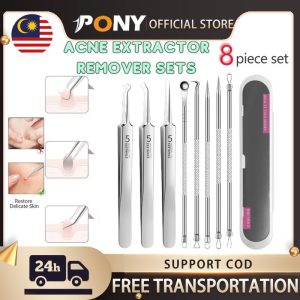 PONY MALL 8 IN 1 Pinset penghilang bintik hitam muka profesional, klip bintik putih, klip jerawat, pinset rambut tumbuh ke dalam, pengekstrak kotoran bintik hitam