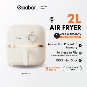 Gaabor Sirim – Penggoreng Udara Mini 2L Mesin Goreng Tanpa Minyak, 9 Menu, Ingatan, Tutup Automatik, Jaminan 1 Tahun AF20M-YE01A