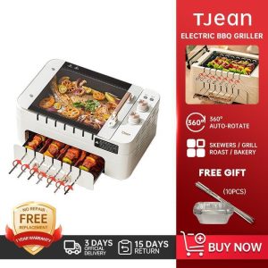 Lidi Barbeku Elektrik, TJean, Pelbagai fungsi, Isi Rumah, Tanpa Asap, Sesuai untuk BBQ, Tersedia dalam Warna Putih dan Biru