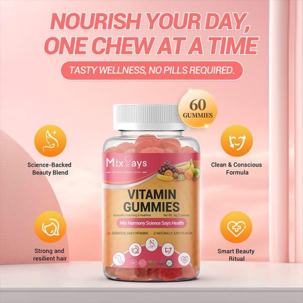 【MixSays】Vitamin Gummies | Kolagen + Antioksidan – Kulit Cerah & Imuniti (60pcs) Untuk Kulit Cerah & Lembap 60pcs (B)