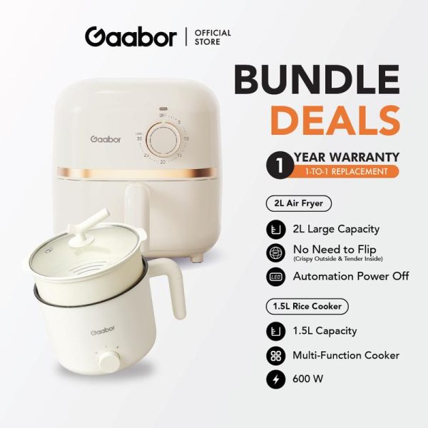 [RM119] Gaabor Air Fryer Mini 2L + Periuk Serbaguna 1.5L untuk Penyediaan Makanan AF20M-YE01A + GR-N15A