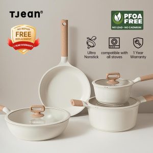TJEAN Cookware Set Four-piece Set Ceramic Non-stick Pan PFAS And PFOA Free Milk pan, Wok And Wok, Stockpot, Frying Pan Dapur Kayu Masak