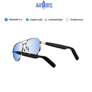 Cermin Mata Hitam Bluetooth Pintar, Airmars SG13pro, Gaya Juruterbang Terpolarisasi, Panggilan Suara Pintar, Bluetooth 5.4, Bingkai Logam, Teknologi Fesyen