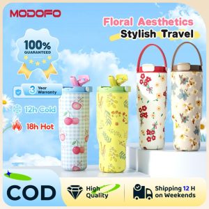 【COD】MODOFO TUMBLER Bottle Mega (1000ML/32oz) - Free Gift(2*Straws and 1*Cup Brush) Durable Stainless Steel, Rosette Tumbler,Hadiah Temperature Retention, Leakproof, Outdoor Printed Water Bottle,Stylish Printed Designs tumbler Vacuum Insulated Thermoflask