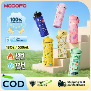 【COD】Original MODOFO Tumbler （530ML/18oz） - Kids Tumbler Kids Thermos Water Bottle Thermos Rosette Tumbler Flask Stainless Steel Cute Cartoon Water Bottle Water Cup botol air tahan sejuk Portable Aquaflask Tumbler Vacuum Insulated Thermoflask