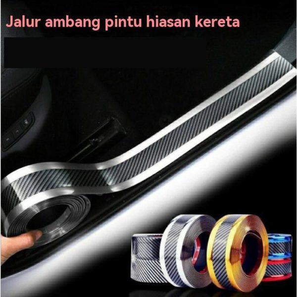 Jalur Ambang Pintu Kereta Pelekat Anti-Calar Pengubahsuaian Universal Pedal Hiasan Jalur Corak Gentian Karbon Bumper Pintu Tepi Pelekat Anti-Perlanggaran Automotive Car