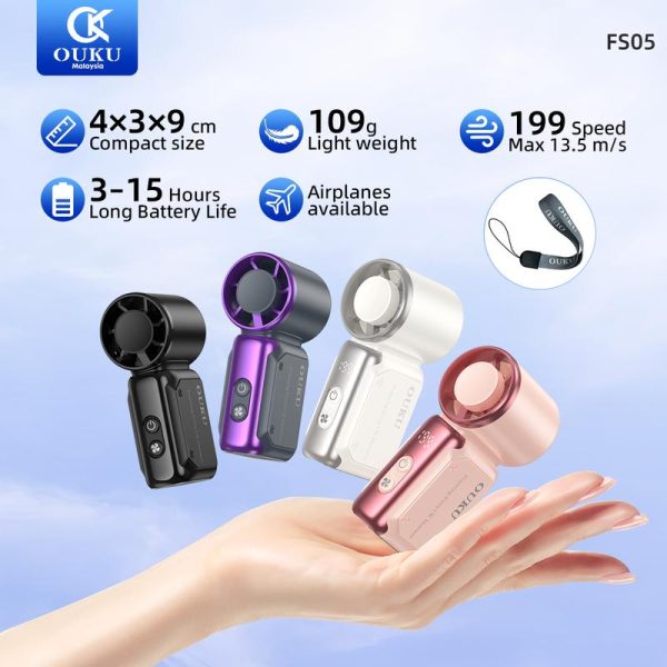 【New!!】199 Speed Display | OUKU-FS05 Kipas Mini Poket Viral Murah – Saiz Poket, Sesuai Student & Outdoor, Mini Handheld Fan