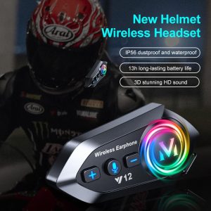 Helmet headset [VMEX brand] latest design Bluetooth helmet motorcycle headset, waterproof stereo music, AI voice assistant, super long battery life, equipped with microphone to automatically answer incoming calls,