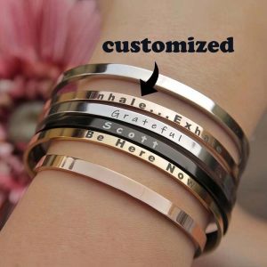 Tangan Tersuai, Teks Anda Sendiri, Hadiah Inspirasi, Gelang Terukir, Barang Kemas Nama Tersuai, Gelang Kurus Bangles Bracelets Jewelry Tahan Karat