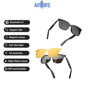 Airmars SG19pro smart bluetooth glasses 3 in 1 magnetic sunglasses for listening to music and making phone calls with touch buttons HiFi sound quality Polarized  Anti blue light Night vision UV protection Fashion technology