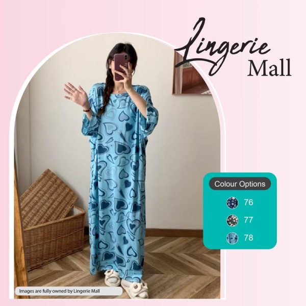 [Plus Saiz] Baju Tidur Wanita Kaftan Pyjamas Dress Lengan Pendek WCO314 Kain Cotton Mix Dusty Pink Short Sleeve Sleepwear Stretchable Comfortable Material