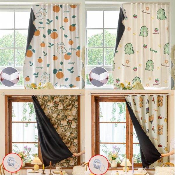 Langsir Penyekat Cahaya, Bahan FDM, Sesuai untuk Tingkap Asrama, Langsir, Hiasan Bilik Tidur, Cetakan dan Laminasi, Penyekat Cahaya, Gaya Cincin Cangkuk, Tirai Pintu Velcro, Sesuai untuk Kabinet Curtain Soft Textiles