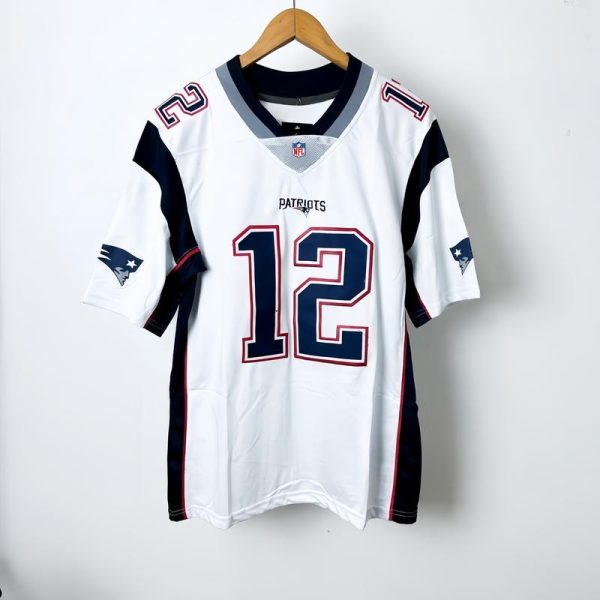 Jersi Bola Sepak Amerika, Jersi Premium NFL, Ragbi Tom Brady # 12 Patriots, Baju Jersi Bersulam Putih, Untuk Lelaki, Pakaian Bersaiz Besar, Jersi Sukan Clothing Sport Jersey