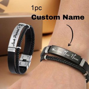 Gelang Keluli Tahan Karat, Ukiran Nama Tersuai, Tali Jalinan, Teks Berukir Peribadi, Gelang Kulit Jalinan Berpintal, Gelang Pergelangan tangan, Gelang Disesuaikan, Untuk Gadis dan Lelaki, Boleh Disesuaikan Bangles Bracelets Jewelry