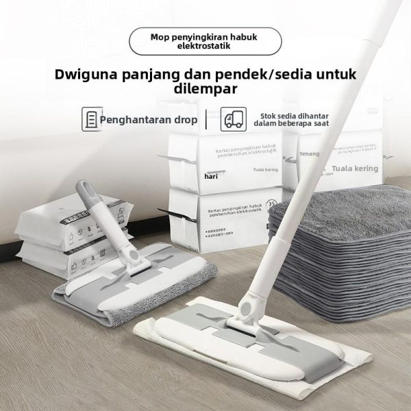 Pen Mop Penyingkiran Habuk Elektrostatik, Isi Rumah, Mop Rata Gentian Ultra-halus, Boleh Dipanjangkan, Penggunaan Kering dan Basah Dwi, Pelbagai fungsi, Kain Mop Boleh Ganti