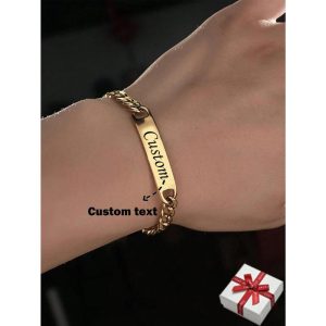 Gelang Rantai Lelaki, Gaya Vintaj Klasik, Bahan Keluli Tahan Karat, Bentuk Melengkung, Boleh Disesuaikan dengan Nama Berukir, Boleh Laras, Sesuai untuk Perkahwinan, Ulang Tahun, Hadiah Hari Valentine, Jenama Tersuai Perak Bangles Bracelets Jewelry