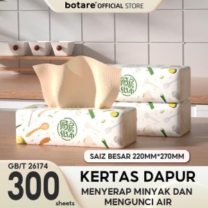 [3 Pek]Botare Tisu Dapur Menyerap Minyak & Kunci Kelembapan, 1200 Lembar (270mm × 220mm)