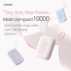 【Candy Color】Uneed Mini Powerbank 10000mAh Original  | Fast Charge PD22.5W | Built-in Type-C & Lightning Cables For iP/Android  Portable Power bank