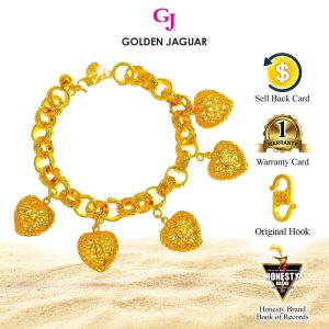 Emas Jaguar (9.91 g) GJ Gelang Tangan Rantai Tangan Bracelet  Audi Kikir 1.0 Love Hollow 24K Gold Plated Jewellery (21161003-LH)