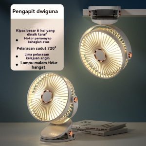 Kipas Klip Lampu Malam Pelbagai fungsi USB Kipas Mini Senyap Asrama Pelajar Mudah Alih Boleh Dicas semula