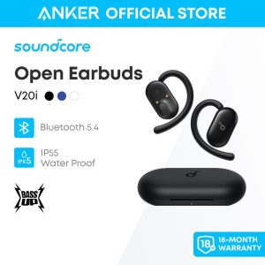 Soundcore V20i by Anker Fon Kepala Open-Ear, Penyangkut Telinga Boleh Laras, Ultra Selesa, Muat Rapat, Bass Mendalam, Panggilan Jelas, IP55, Lampu LED, 36 Jam Masa Main, Earbuds Bluetooth 5.4, Sambungan Berbilang Titik