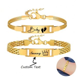 Gelang Peribadi, Gelang Gabungan Pasangan, Keluli Tahan Karat, Nama Berukir dan Tarikh, Sesuai untuk Anak Lelaki dan Anak Perempuan, Hadiah Pembaptisan Ibu, Hadiah Santa Rahsia Lucu, Hadiah Belakang