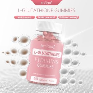 BIYODE Gummy L-Glutathione - Kulit Cerah & Lembap | 500mcg Gluta + Biotin | Vitamin C, D, E & Asid Pantotenik | Perisa Strawberry & Peach | 60 Biji Vegan Gluta Supplement