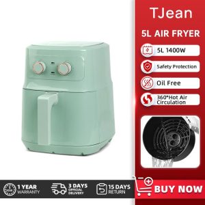 Penggoreng Udara, TJean, Pelbagai fungsi, Kapasiti 5L, Jenis Mekanikal, Reka Bentuk 3D Hijau Cooker Fryer