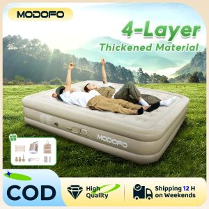 MODOFO CODJualan Ramadhan Inflatable Air Bed Mattress With Electric Pump 40CM Single/Double Portable In/Outdoor Camping Sleeping Comfort Inflatable Flocked Sleep Air Bed Mattress  Ready Stock【3 year warranty】 Bear Foldable Gear Waterproof Sports