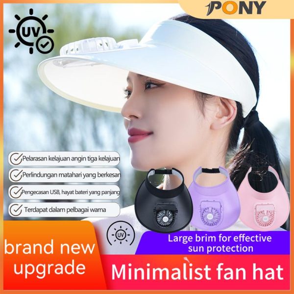 Topi Kipas Penyejuk USB Wanita - Topi Matahari Mudah Alih dengan Kelajuan Angin Boleh Laras, Topi Musim Panas Luaran dengan Pelbagai Warna
