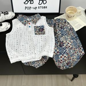 Set Cetakan Etnik Angin Euro, untuk Lelaki, Gaya Korea, Pakaian 2 Keping Tertekan, Sesuai untuk Pakaian Kasual Musim Panas, Umur 3-10, 90-140cm, 9-34kg, AT958-zlch