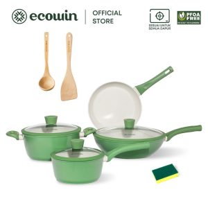 Ecowin cookware Ceramic kuali non stick pan set wok milk pan frying pan soup pot PFOA & PTFE Free Handle Kitchenware Metal Stone