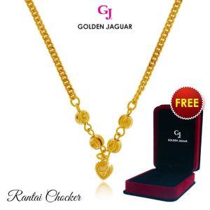Emas Jaguar (9.31 g) GJ Gold Plated Rantai Leher Necklace Papan Bulan Sabit Double Simple Love + Box Necklace (416450309-SL+12101BN)