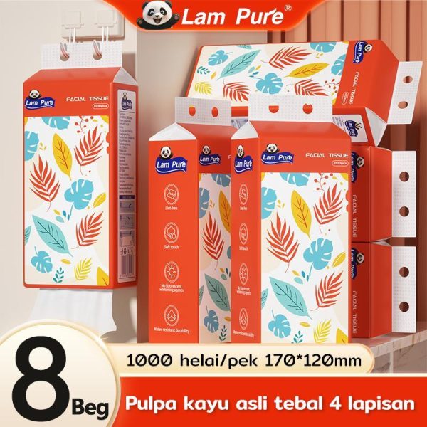 [8 pek]Tuala Kertas Gantung Musim Panas, Lam Tulen Edisi Terhad, Mudah dan Mudah, 1000 helai setiap pek, 8 pek dalam 1 kotak Set Tuala Kertas Gantung, Keperluan untuk Pembersihan Isi Rumah Penyerap air, mesra alam, berhati-hati