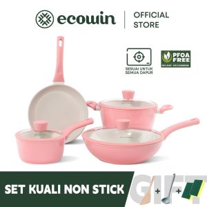 Kuali Kuali Alat Memasak Ecowin Siri Sakura Kuali Menggoreng Kuali Tidak Melekat dengan Tudung Bebas PFOA dan Bebas PTFE Sesuai untuk Semua Dapur Kitchenware Cookware Pans