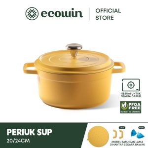 Ecowin - Enamel pot enamel Dutch oven, 24 cm cast iron casserole, home gift housewarming wedding gift, stew pot soup pot non-stick pot noodle cooking pot, safe kitchenware cookware pot