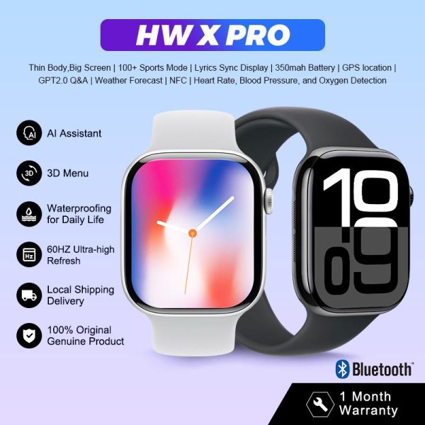 Jam Tangan Pintar, HW X Pro Smartwatch , Bluetooth, Skrin Sentuh Definisi Tinggi 2.1 inci, Panggilan, Pemantauan Kadar Jantung,  Pemberitahuan Mesej, Pengecasan Tanpa Wayar, Jam Tangan Pintar Kesihatan, Serasi dengan Android dan iOS Smart Watches