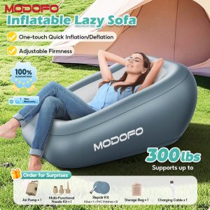 【3 Years Warranty】MODOFO Inflatable Sofa with Electric Pump Portable Indoor/Outdoor Camping Comfort Inflatable Sleeping Air Mattress  Foldable Equipment Automatic Inflatable Sofa Mattress Portable Folding Air Mattress Simple Bed Sleeping Waterproof