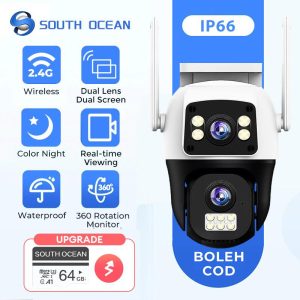 South Ocean 8MP Dual Lens Dual Screen CCTV Wireless WiFi Waterproof Outdoor 4G Sim Card Surveillance PTZ IP Camera