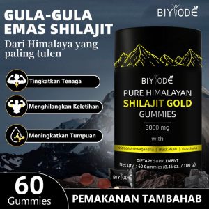 BIYODE Gummies Shilajit Emas Himalaya 3000mg (60 Bij) - Tingkatkan Tenaga, Fokus & Kurangkan Keletihan!  Vegetarian Semulajadi！