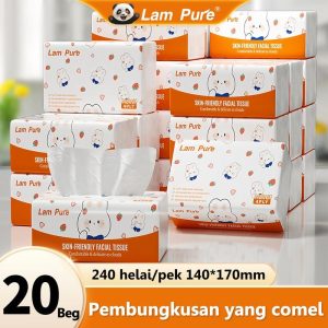 [ 20 Pek ] Tisu Deluxe Lembut Gembira Kusyen Udara, 20 Pek, 4 Lapisan, 140 * 170mm, 240 Helaian, Berkualiti Tinggi